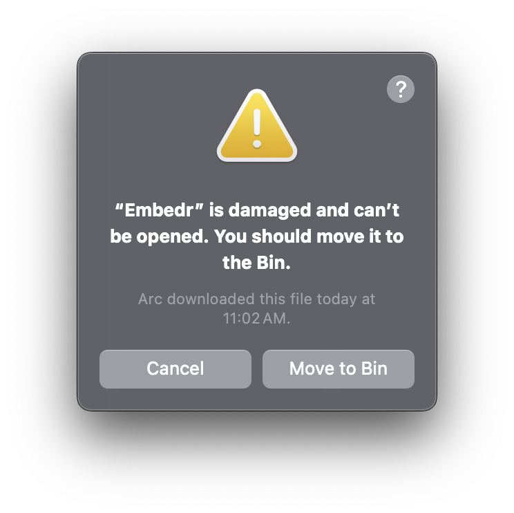 macOS damaged app error dialog