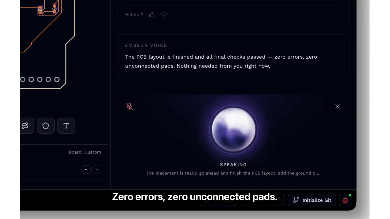 Embedr Voice reporting that the completed PCB passed its final checks